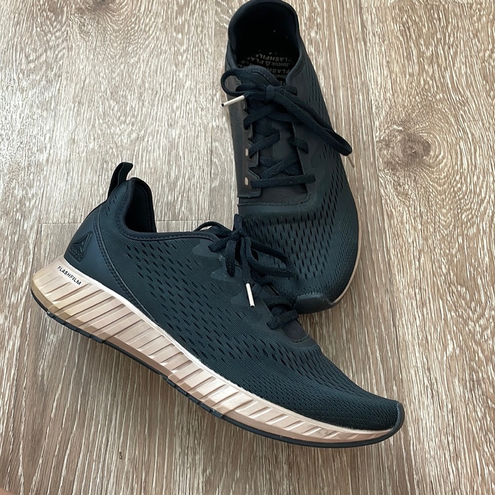 Black/rose gold Reebok sneakers